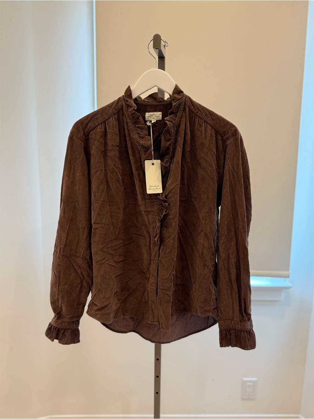 Hartford Ruffle Front Corduroy Blouse -Cocoa